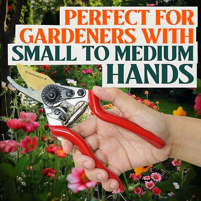 Haus & Garten PrecisionPRO 8" Titanium Pruning Shears - Heavy Duty Professional Bypass Pruner - Use As Rose Clippers, Premium Gardening Secateurs, Garden Scissors, Handheld Yard, Tree, & Plant Tool