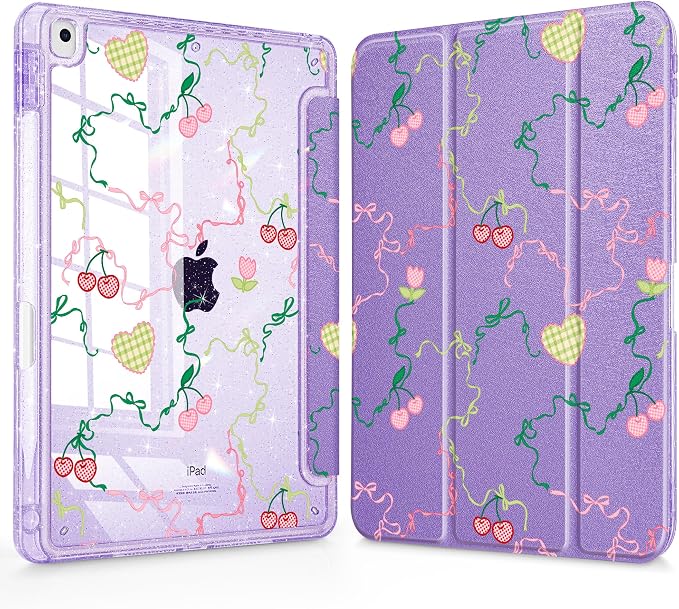 Mektron Sparkly Case for iPad 10.2 inch Glitter Tablet Cases for iPad 9th Gen 2021/8th Gen 2020/7th Gen 2019 Cover with Shiny Clear Back Shell Foldable Bling Smart Cover Blue Floral