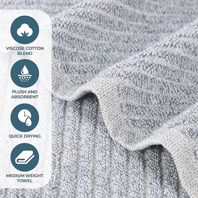Superior Amelia Viscose Cotton Blend Medium Weight Towels, for Bathroom, Shower, Spa, Plush, Quick Dry, Ultra-Soft Towels, Bath Essentials, Ribbed Design, 9 Piece Assorted Towel Set, Denim Blue