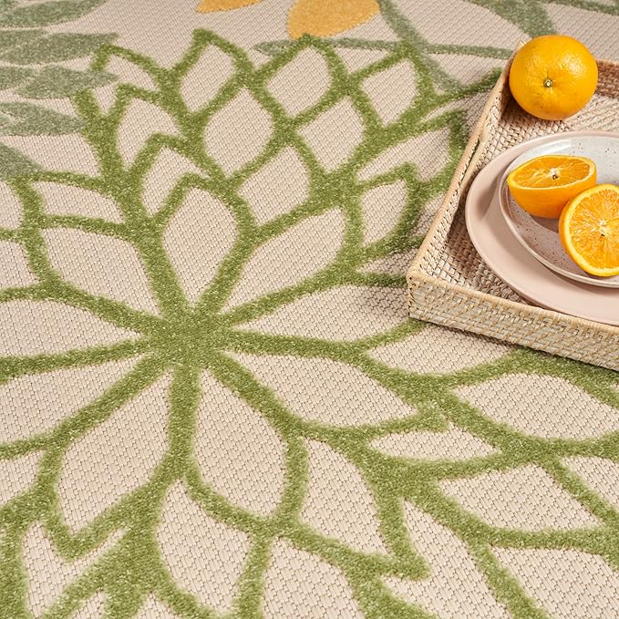 Nourison Home Aloha Tropical Indoor/Outdoor Green Multicolor 6' x 9' Area Rug, Easy Cleaning, Non Shedding, Bed Room, Living Room, Dining Room, Backyard, Deck, Patio (6x9)