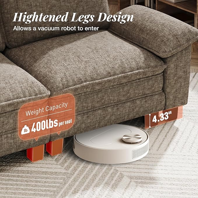 L-Shaped Cloud Modular Sofa Set, Deep Seat 2-Piece 3-Seater Sectional Couch & Removable Arms, Plush Chenille for Living Room - Smoky Gray