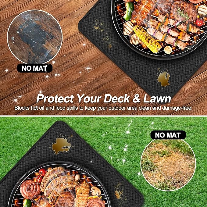 60 x 40 inch Under Grill Mats for Outdoor Grill, Fireproof & Heat Resistant Fiberglass Deck Protector, Waterproof & Oil-Proof BBQ Floor Pad for Deck, Patio, Grass – Easy Clean,Reusable