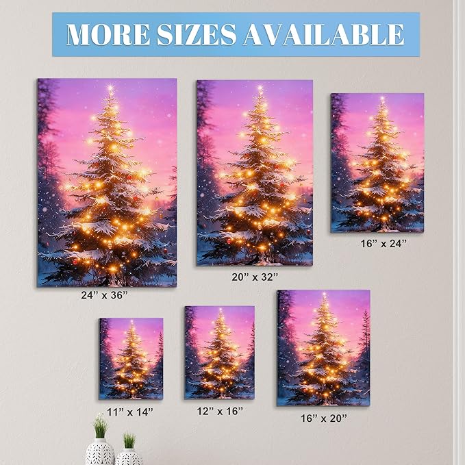 Framed Christmas Pictures Wall Decor,Vintage Pine Tree Prints,Winter Christmas Canvas Wall Art Decoration for Bedroom Bathroom Living Room Rustic Xmas Holiday Gifts (Christmas Tree 18, 24'' X 36'')