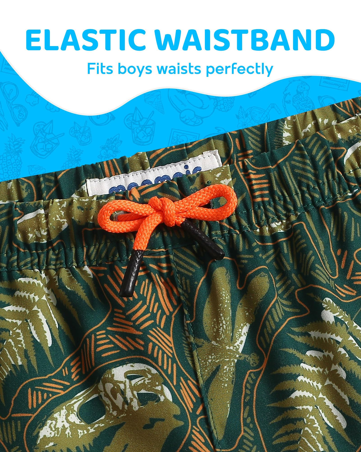 maamgic Boys Swim Trunks with Compression Liner Toddler Boy Swimsuit Quick Dry 4-Way Stretch Swimming Trunks Fossil Dark Green 2T