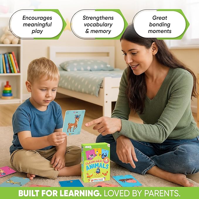 Kidrox Animals Flash Cards, English Learning Cards with Spanish Translations Included, Indestructible Double-Sided, 30 Cards