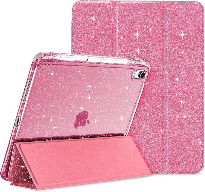 Case for iPad Air 11-inch (M4 2026/ M3 2025/ M2 2024)&amp 10.9-inch (5th/ 4th Gen) 2022/2020 Glittering Sparkly Slim Stand Cover with Clear Back Pencil Holder&amp Shockproof Protection (Black)