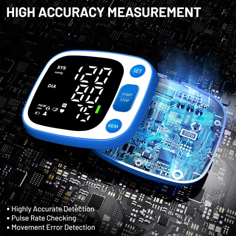 Oklar Blood Pressure Monitors for Home Use Rechargeable Wrist Digital BP Machine Cuff with LED Backlit Display, Voice Broadcast, 240 Memory Storage for 2 Users with Carrying Case, Blue