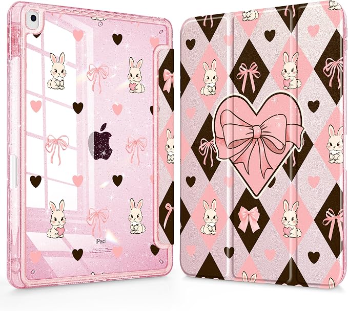 Mektron Sparkly Case for iPad 10.2 inch Glitter Tablet Cases for iPad 9th Gen 2021/8th Gen 2020/7th Gen 2019 Cover with Shiny Clear Back Shell Foldable Bling Smart Cover Blue Floral