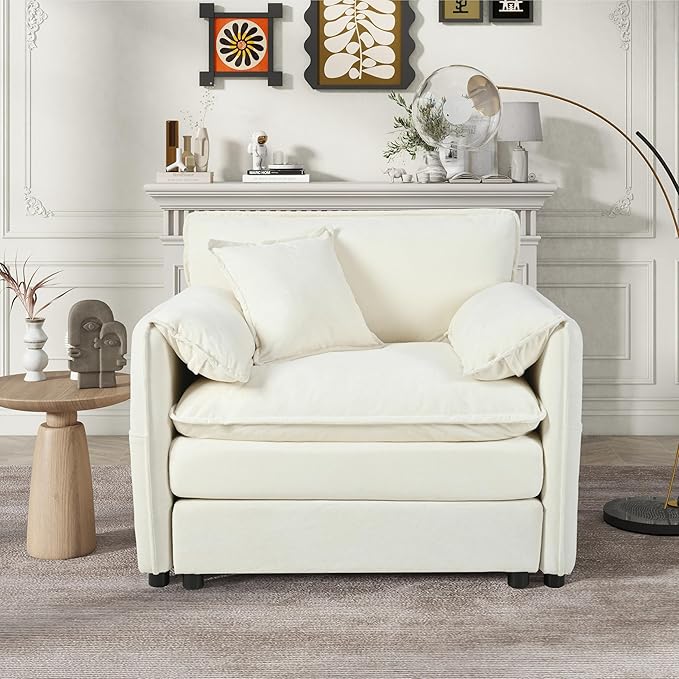 41.73" Oversized Sofa Chair, Chenille Modern Upholstered Armchair, Modular Sectional Sofa for Living Room, Deep Seat Reading Sofa for Bedroom Apartment (White, 41.73 Inch)