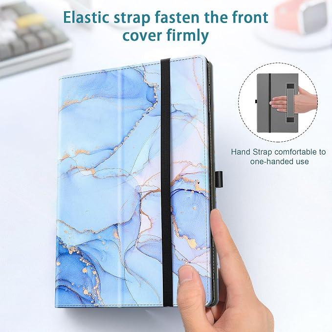 COOWPS Case for New Amazon Fire HD 8 &amp HD 8 Plus Tablet (12th/10th Generation 2024/2022/2020 Release) - Slim Folding Stand Cover with Auto Wake/Sleep and Hand Strap Blue Marble