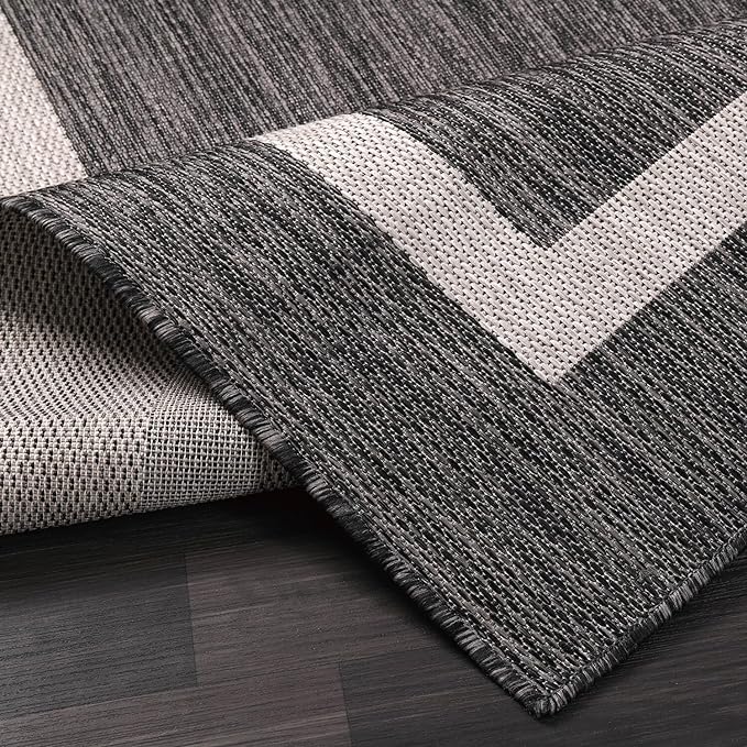 Bordered Outdoor Rug 6x9 Washable Outside Carpet for Indoor Patio Porch Waterproof Easy Cleaning Non Shedding Area Rugs Gray 6 x 9