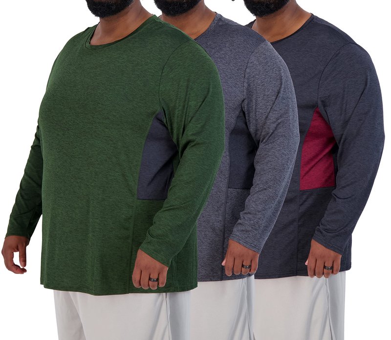 Real Essentials 3 Pack: Men’s Big & Tall Long Sleeve Dry-Fit Crew Neck T-Shirt - Gym Workout Athletic Running Tee, Set 4, 5X, Pack of 3