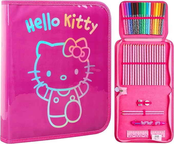 Hello Kitty Sanrio Pencil Case Kids Colored Pencils Markers Kawaii Kuromi Stationery Gifts for Kids (Pink Hello Kitty)