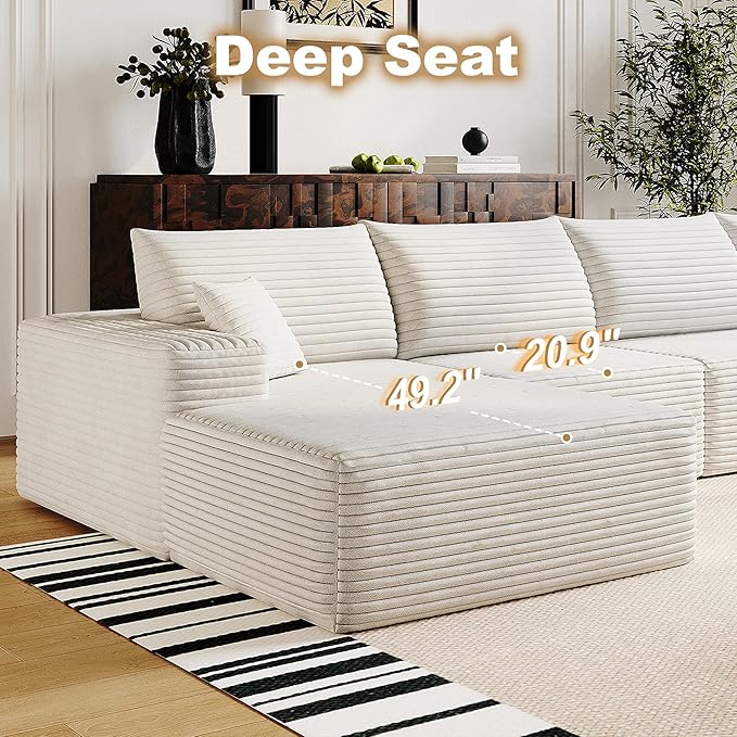 108" Sectional Couches for Living Room Modern Modular Sofa with L-Shape Couchs Upholstered Boneless Couch Deep Seat Sectional Couch with Chaise (White, Left Facing Chaise+2Seaters)