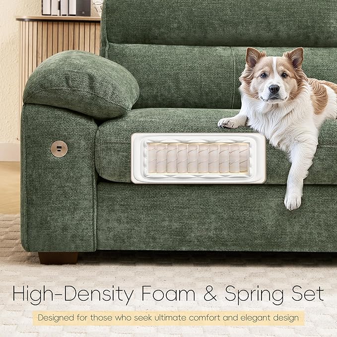 Ihanherry 72" Modern Sofa for Living Room, Deep Seat Chenille Loveseat with Fast Charging Port & Removable Washable Cushions, Pillow-Armrest Couch for Small Space/Apartment, Sturdy Frame, Green