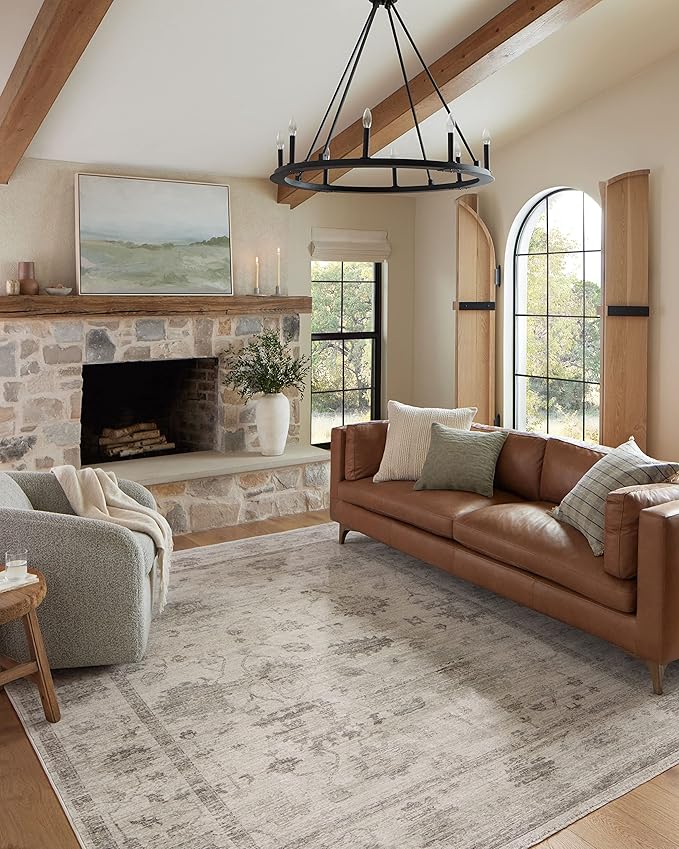 Loloi Magnolia Home by Joanna Gaines Millie Collection MIE-01 Silver/Dove 7'-10" x 10', .25" Pile Height, Area Rug