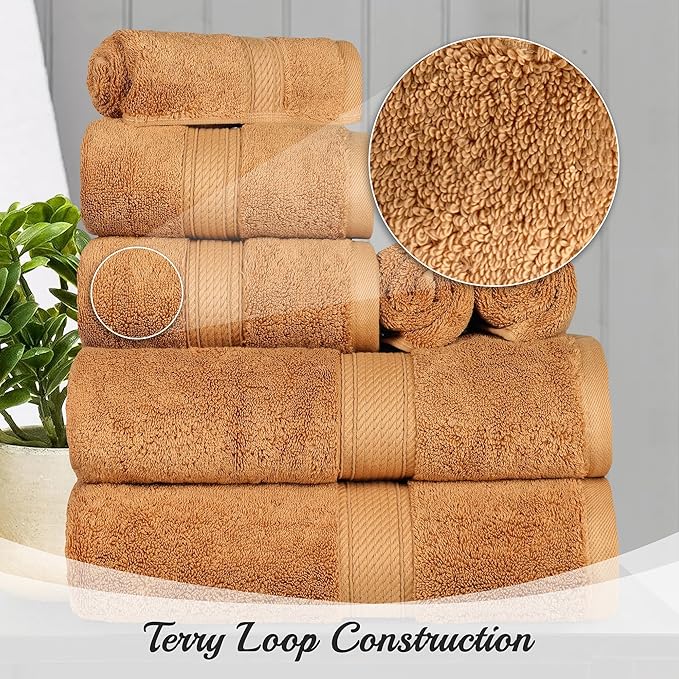 Superior Egyptian Cotton Pile Bath Sheet Set of 2, Ultra Soft Luxury Towels, Thick Plush Essentials, Absorbent Heavyweight, Guest Bath, Hotel, Spa, Home Bathroom, Shower Basics, Rust