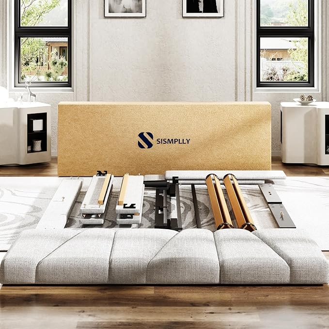 Queen Size Platform Bed Frame with Upholstered Headboard, Wooden Slats Support, Noise Free, No Box Spring Needed, Easy Assembly, Light Grey, Linen