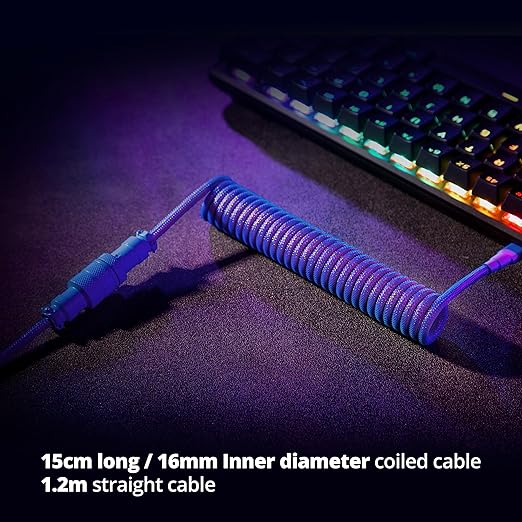GUNMJO Pro Custom Coiled USB C Cable for Gaming Keyboard Double-Sleeved Mechanical Keyboard Cable with Detachable Metal Aviator 1.5M USB-C to USB-A Blue Color