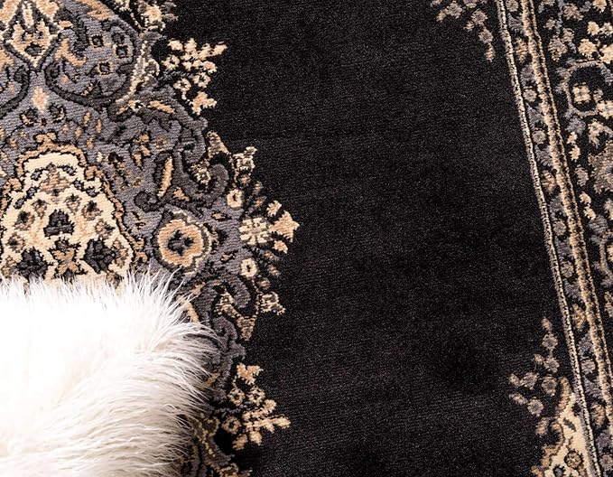 Unique Loom Reza Collection Traditional Persian Style Area Rug, 3 ft x 16 ft 5 in, Black/Beige