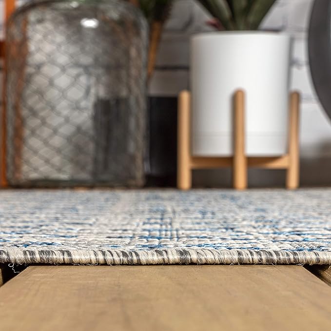 JONATHAN Y SMB108A-9SQ Ourika Moroccan Geometric Textured Weave Indoor/Outdoor Area Rug, Bohemian, Scandinavian for Bedroom, Kitchen, Living Room, Easy-Cleaning, Light Gray/Navy, 9' Square