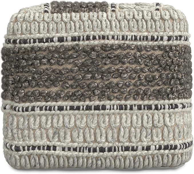 SIMPLIHOME Grady Square Pouf - 18 inch Wide Wool and Cotton Handloom Woven Ottoman in Earth Tone Brown, Contemporary Footstool or Extra Seating for Living Room with Polystyrene Bead Filling, Assembled