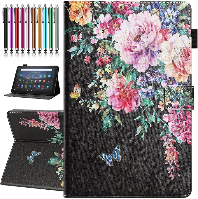Case for Amazon Fire HD 8 &amp 8 Plus (12th/10th Generation 2024/2022/2020 Release) Pen Holder Premium PU Leather Stand Cover with Smart Auto Wake/Sleep Green Tress