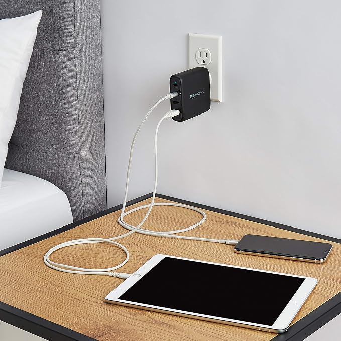 Amazon Basics 68W Two-Port GaN Wall Charger with 1 USB-C (60W) &amp 1 USB-A Ports (18W) with PD for Laptops Tablets &amp Phones (iPhone 16/15/14/13/12/11/X iPad MacPro Samsung More) Non-PPS B