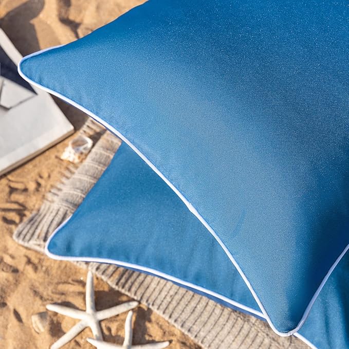 Phantoscope Pack of 2 Outdoor Waterproof Solid Throw Decorative Pillow Cover Decorative Square Outdoor Pillows Cushion Case Patio Pillows for Couch Tent Sunbrella, Blue 18x18 inches 45x45 cm