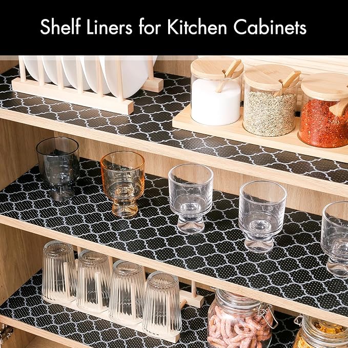 Cooyes Shelf Liner for Kitchen Cabinets – Non-Adhesive Waterproof Drawer Liner – Durable EVA Material Easy-to-Cut Shelf Paper for Refrigerator, Cupboard, Dresser with Modern Pattern