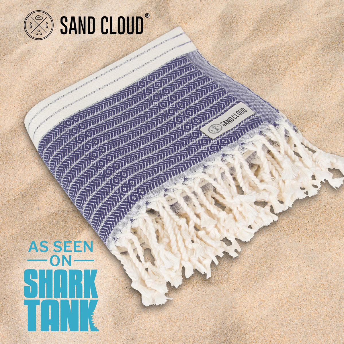 Sand Cloud Turkish Beach Towel - Sand Resistant - Fast Drying -100% Certified Organic Turkish Cotton Yarn - Great for Beach Bath or as a Blanket - As Seen on Shark Tank - Letoon (Navy)