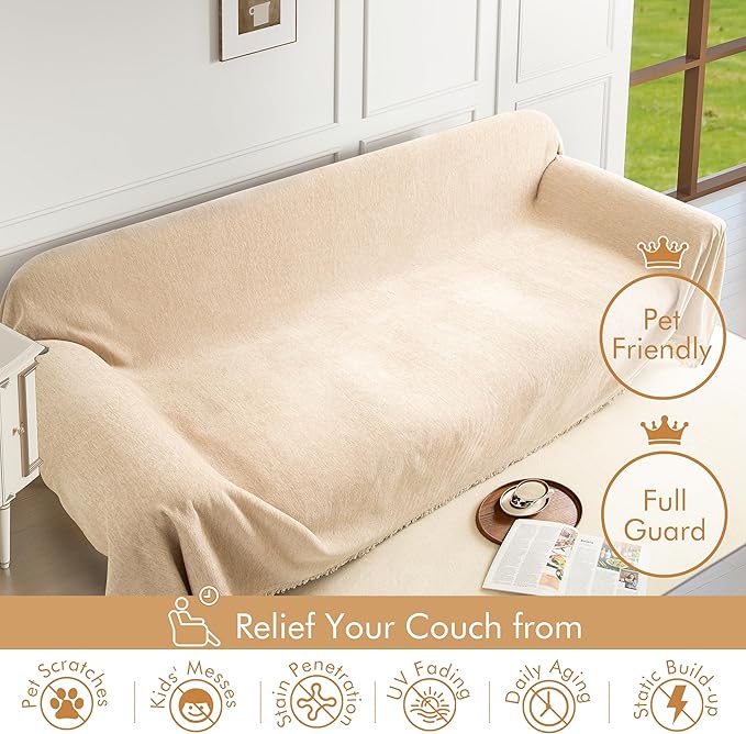 Couch Cover for 2 Cushion Couch Sofa Pet Friendly, Chenille Sectional L Shaped Sofa Cover Washable for Dogs Cats Kids, Leather Furniture Protector Slipcover Decor for Living Room, 71"x102"
