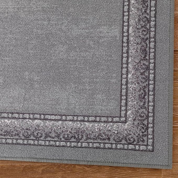 Antep Rugs Alfombras Bordered Modern 2x7 Non-Slip (Non-Skid) Low Pile Rubber Backing Indoor Area Runner Rug (Gray, 2' x 7')