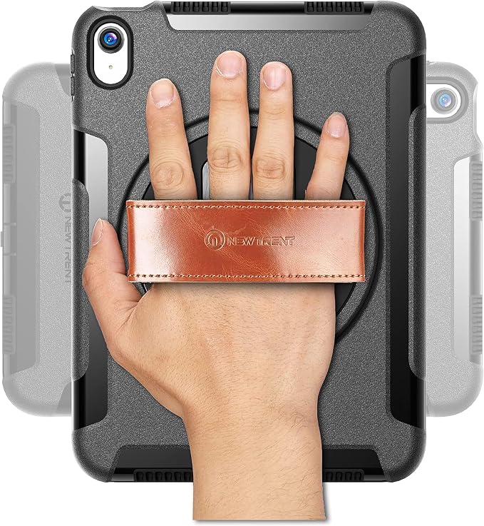 New Trent Original Rugged Case for iPad 11 (A16) 11-inch (2025) &amp iPad 10th Gen 10.9-inch (2022) | 360° Rotating Kickstand Genuine Leather Hand Strap Built-in Screen Protector Heavy-Duty Protec