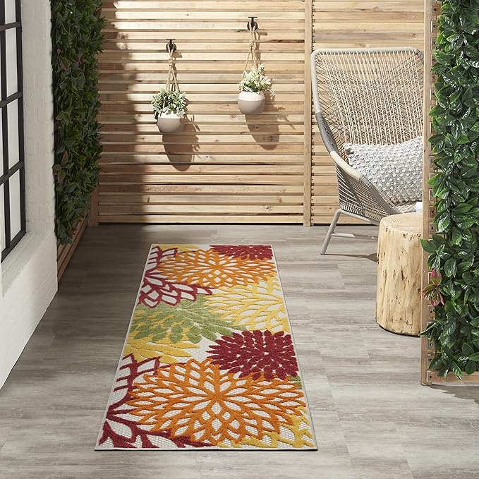 Nourison Home Aloha 6' Runner Red Multicolored Fabric Tropical Area Rug (6' Runner)