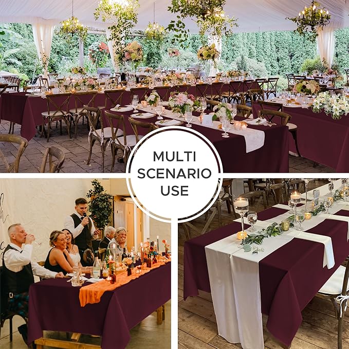 Fitable 8 Pack Rectangle Tablecloths: Stain Resistant Wrinkle Free Fabric Table Clothes, Washable Reusable Polyester Table Covers for Wedding Party Birthday Banquet Reception(Burgundy, 60x102 Inch)