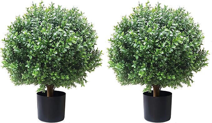 ALL SEASON GREEN 2'T 18''W Boxwood Ball Artificial Topiary Trees Potted Faux Outdoor Plants for Home Porch Decor Set of 2