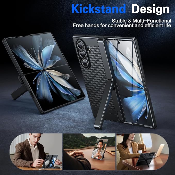 Magnetic for Samsung Galaxy Z Fold 7 Case+Screen Protector | [Hinge Protection] [Kickstand][Compatible with MagSafe] Full Body Protective Phone Case for Galaxy Z Fold 7 Gold