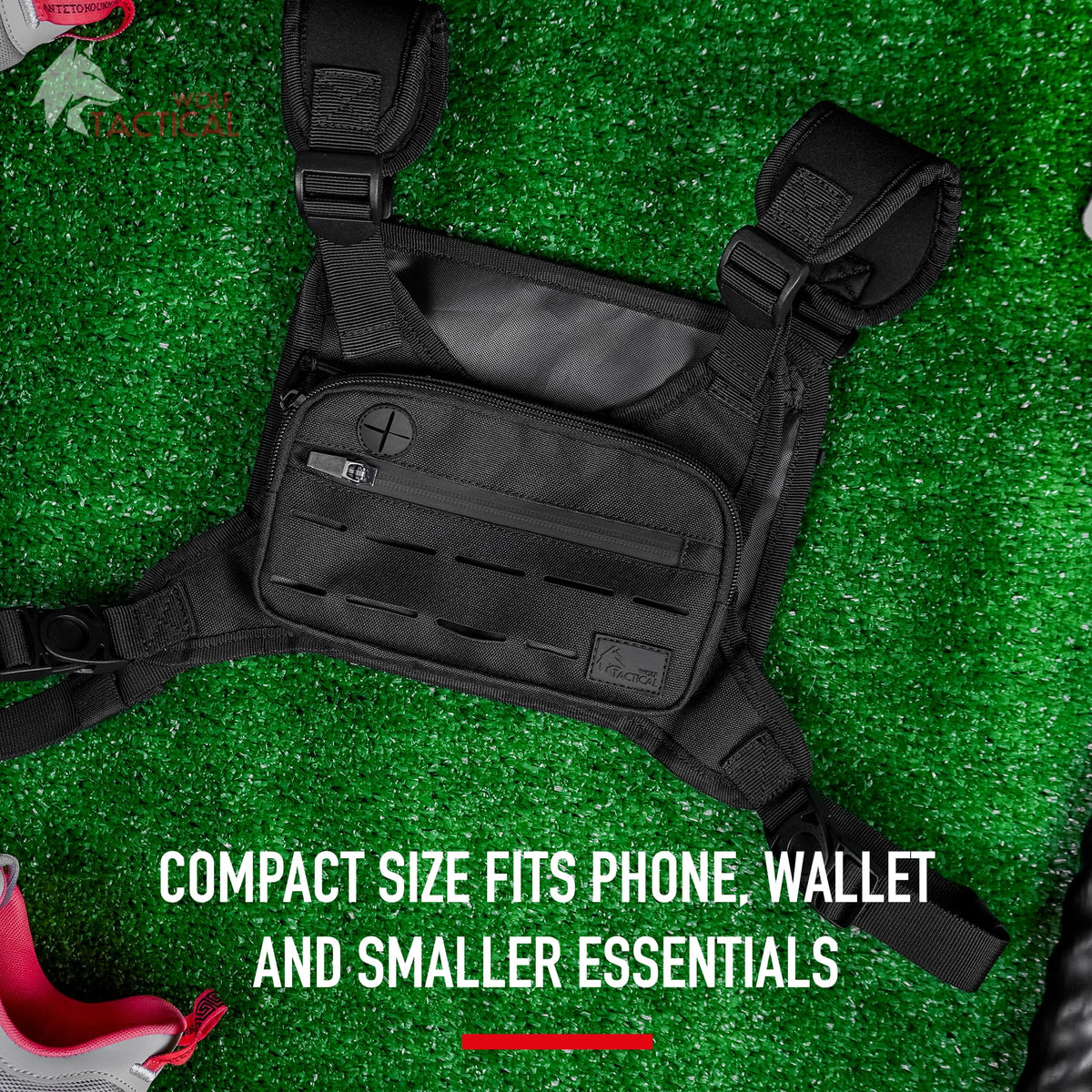 WOLF TACTICAL Men Chest Pack - Lightweight Running Vest, Water Resistant, Black
