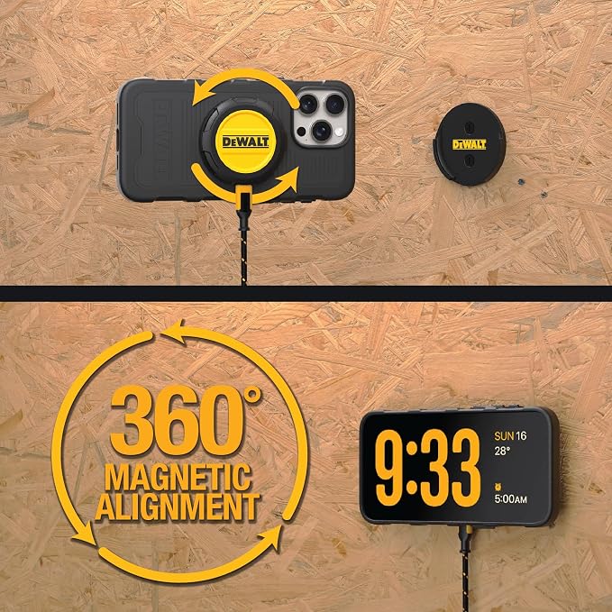 DEWALT Heavy Duty Wireless Charger 15W Max Cell Phone Charger | Wireless Charging Pad for MagSafe Compatible iPhone 17/16/15/14/13/12 Plus Pro Max Includes Wall Mounting Plate