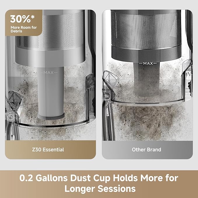 DREAME Cordless Stick Vacuum Cleaner Z30 Essential, 210AW Suction with Big Dust Cup, Up to 90 Mins, 99.99% Filtration Efficiency, HEPA H14 Filter, Dust Reveal Technology, Multi-Surface Vacuuming