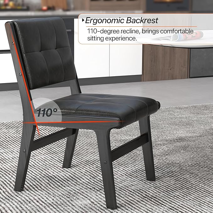 KCC Modern PU Leather Dining Chairs Set of 4, Upholstered Kitchen Chairs with Solid Wood Legs and Comfortable Seat for Dining Room/Lounge/Bedroom(Black)