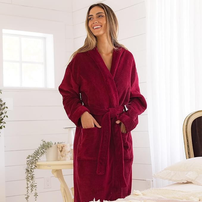 Alexander Del Rossa Womens Robe, Long Plush Bathrobe with Hood, Hooded Robes for Women Plus Size Bath Robe