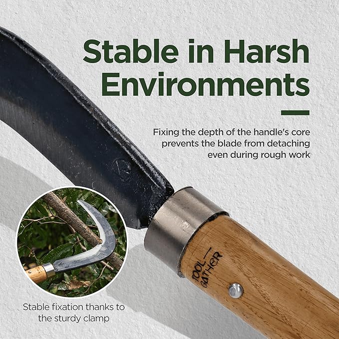 Big Size Josun Sickle - Hand-Forged Handmade Korean Weeding and Brush Clearing Tool with Razor-Sharp Blade and Chestnut Wood Handle