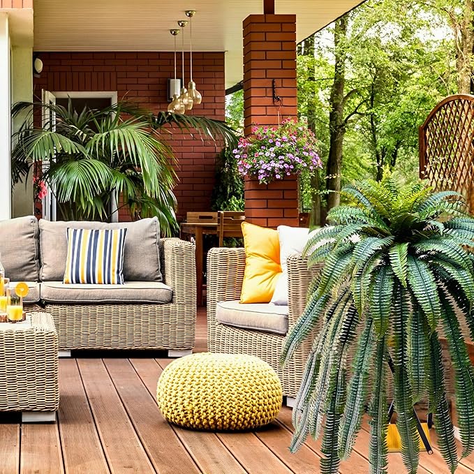 Giant Artificial Boston Ferns for Outdoors Large,Uv Resistant Lifelike Artificial Plants Large,Faux Fern Silk Ferns Look Real,Fake Fern for Outside 90Branches Extended Olive Green,No Base.