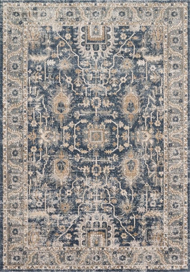 Loloi Teagan Collection TEA-03 Denim/Pebble 3'-4" x 5'-7" Accent Rug, Large, Soft Neutral Rug, High-Traffic for Living Room, Bedroom, Home Office, Dining Area