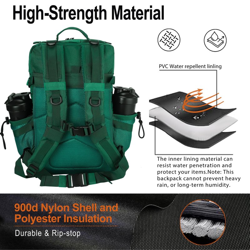 LHI Tactical Military Backpack for Men and Women 45L Large Molle Army Assault Pack 3 Day Travel Backpacks - Dark Green