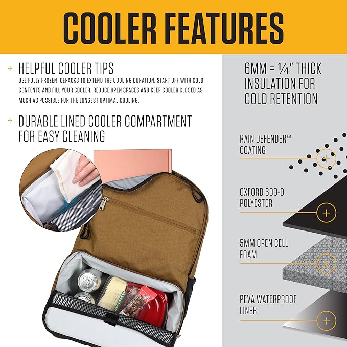 Carhartt Insulated Two Compartment Cooler, Durable Water Repellent Material W/Front Zippered Pocket for Camping, Beach & Travel