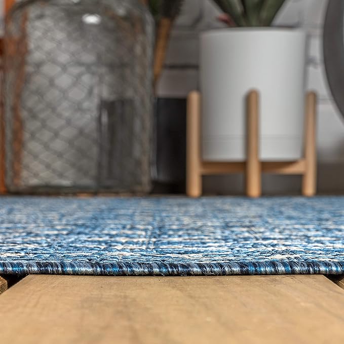 JONATHAN Y SMB108B-5SQ Ourika Moroccan Geometric Textured Weave Indoor Outdoor Area Rug, Bohemian, Rustic, Scandinavian Easy Clean,Bedroom,Kitchen,Backyard,Patio, Non-Shed, Navy/Light Gray, 5' Square