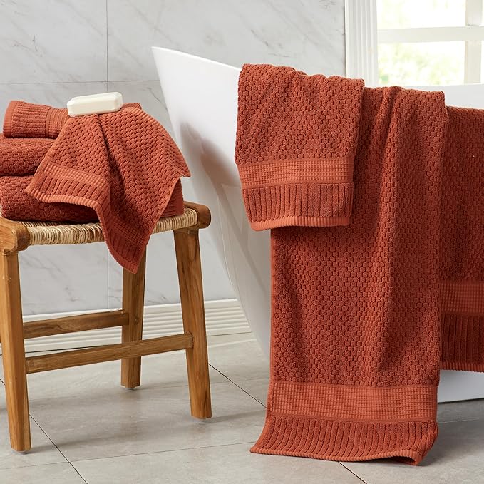 NY Loft 100% Cotton Towel Set 6 Piece Towel Set | Super Soft & Absorbent Quick-Dry 2 Bath Towels 2 Hand Towels & 2 Washcloths |Textured and Durable Cotton | Trinity Collection (6 Piece Set, Clay)